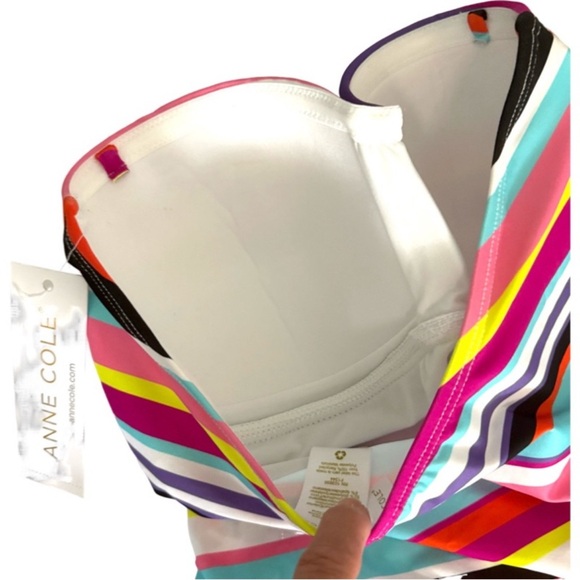 NEW Anne Cole One Piece Swimsuit Twist Front Bandeau Purple Multi Stripe Size 12 - Picture 6 of 8